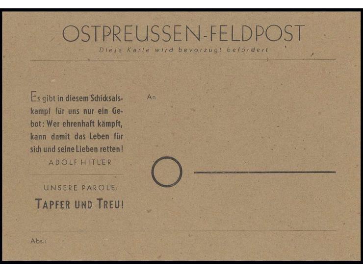 Ostpreußen-Feldpost, hellbraune Karte, ungebraucht, Pracht, sign. Garbisch BPP