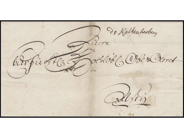 "de Kaltenherberg", handschriftlich auf Faltbrief 1781 von Lörrach nach Alzey in Rheinhessen