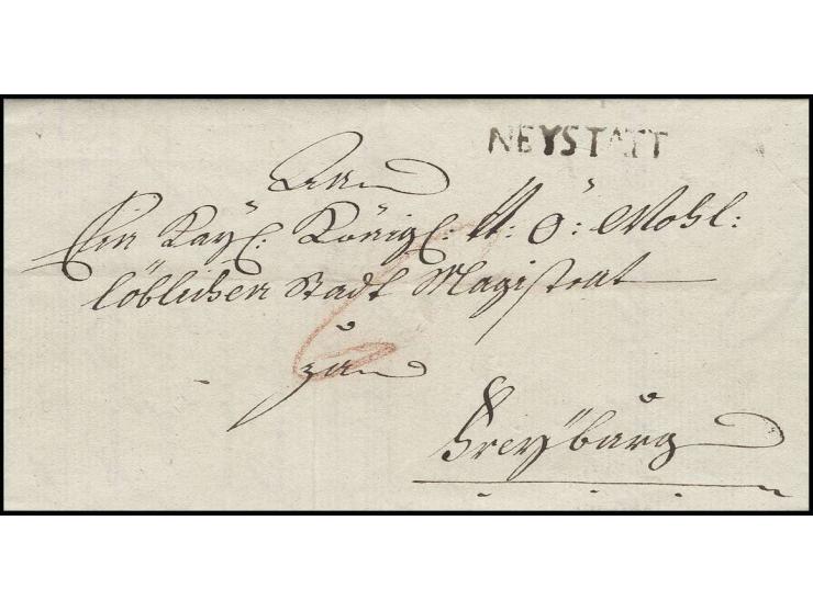NEUSTADT: "NEYSTATT", L1 gut und lesbar abgeschlagen auf kpl. Brief 1788 an den Magistrat der Stadt Freiburg mit rückseitigem