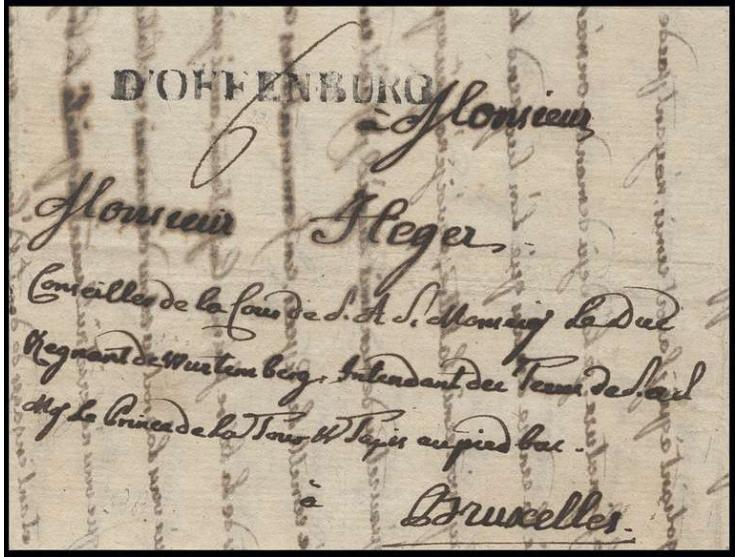 "D'OFFENBURG", L1 auf Brief 1787, nach Brüssel