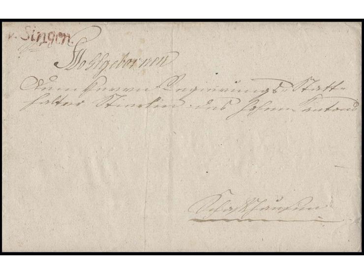 "v. Singen", roter L1 sauber auf Briefhülle mit vollständigem Inhalt 1801 von Worblingen über Singen nach Schaffhausen mit rü