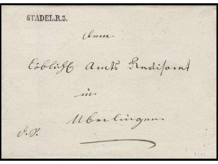"STADEL.R.3", L1 in schwarz, glasklar auf Briefhülle nach Überlingen, Kabinett, ein sehr schönes Belegstück dieses seltenen S