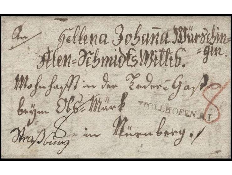 "STOLLHOFEN R.I.", L1 in schwarz auf kpl. Brief aus Lichtenau 1803 über Straßburg im Paketschluß nach Nürnberg; aus der frühe