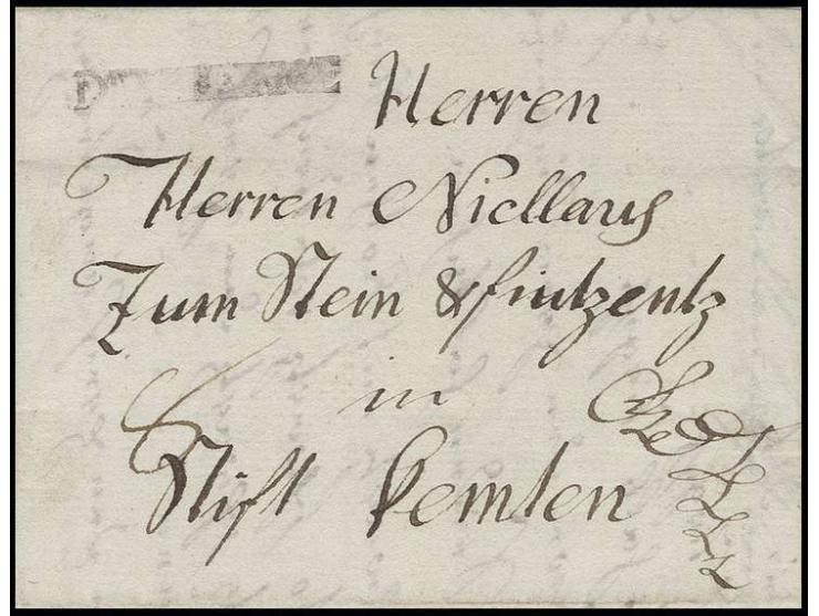 "DE VILLINGE", L1, etwas trocken abgeschlagen auf kpl. Brief 1786 nach Kempten, taxiert mit 8 Kr.