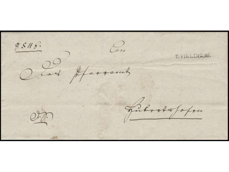 "V.VILLINGEN", L1 sauber auf kpl. Dienstbrief 1818 nach Hubertushofen im eigenen Bestell-Bezirk, sehr selten