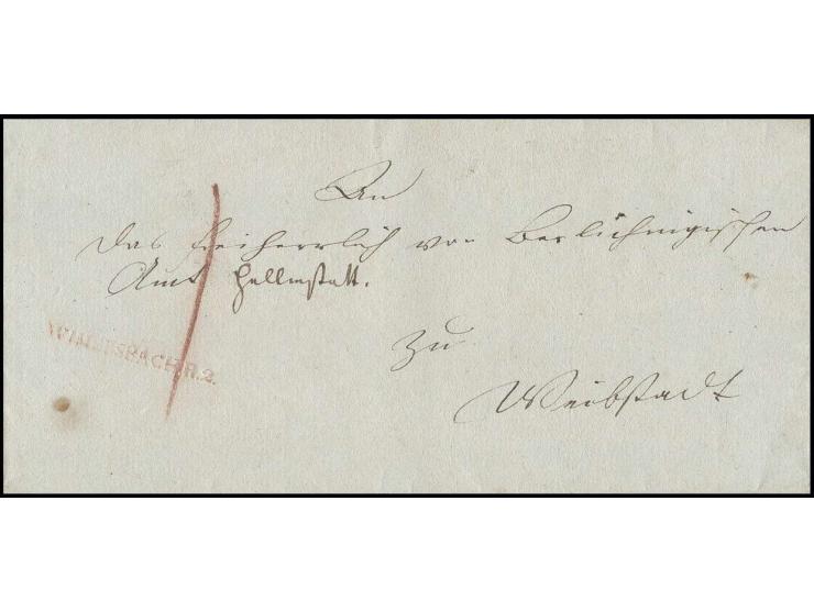 "WIEMERSBACH.R.2.", L1 in rot sauber auf kpl. Brief nach Waibstadt, Amt Helmstadt; sehr selten