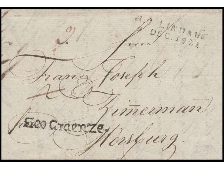 "Frco Graenze.", L1 sauber auf kleinem Faltbrief 1821 von Lindau nach Meersburg, taxiert mit 3 Kr.