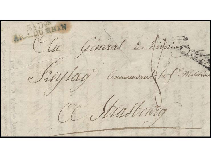 NAPOLEONISCHE KRIEGE: "8E D.ON ARM.DU RHIN", L2 in waidblau, sauber abgeschlagen auf nicht ganz kpl. Brief von Mannheim nach 