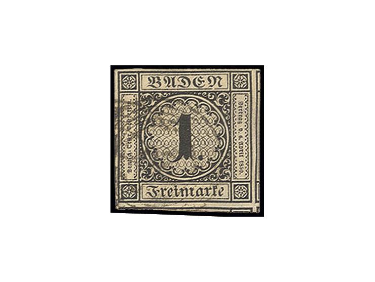 1851, 1. Auflage 1 Kr. auf sämisch, allseits breit- bis überrandig mit Teilen von 3 Nachbarmarken, leicht entwertet, Kabinett