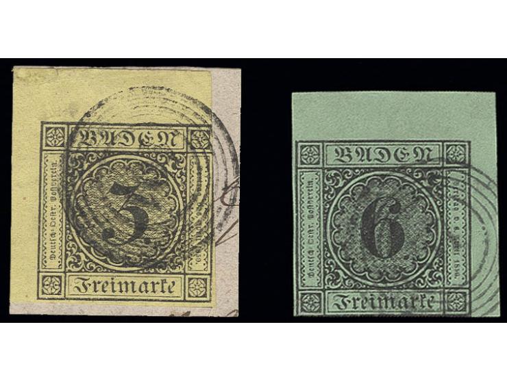 3 Kr. auf gelb und 6 Kr. auf grün, linke obere bzw. rechte obere Bogenecke, je einseitig leicht berührt, sonst breit- bis übe