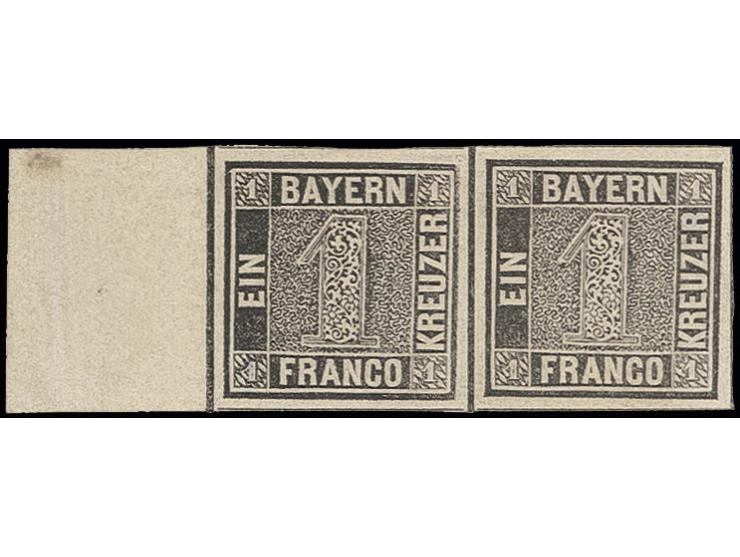 1 Kr. grauschwarz, Platte 1, Plattenposition B31 -B32, ungebrauchtes waagerechtes Paar mit 17 mm Bogenrand links (!), farbfri