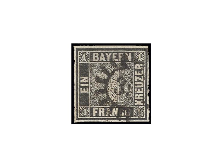 1 Kr. tiefschwarz, Platte 2, ohne erkennbare Feldmerkmale, breitrandiges frisch erhaltenes Exemplar mit MR "39" BURGHAUSEN, F