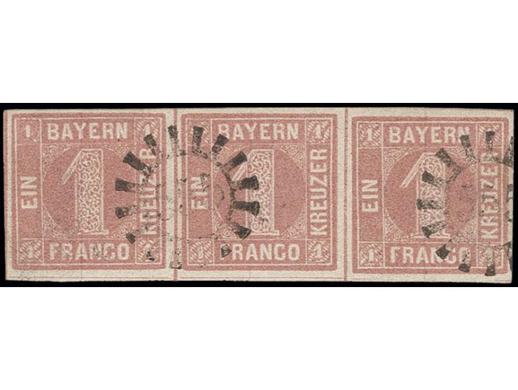 1 Kr. rosa im waagerechten 3er-Streifen, allseits breitrandig mit gMR "555", Kabinett, sign. Brettl BPP