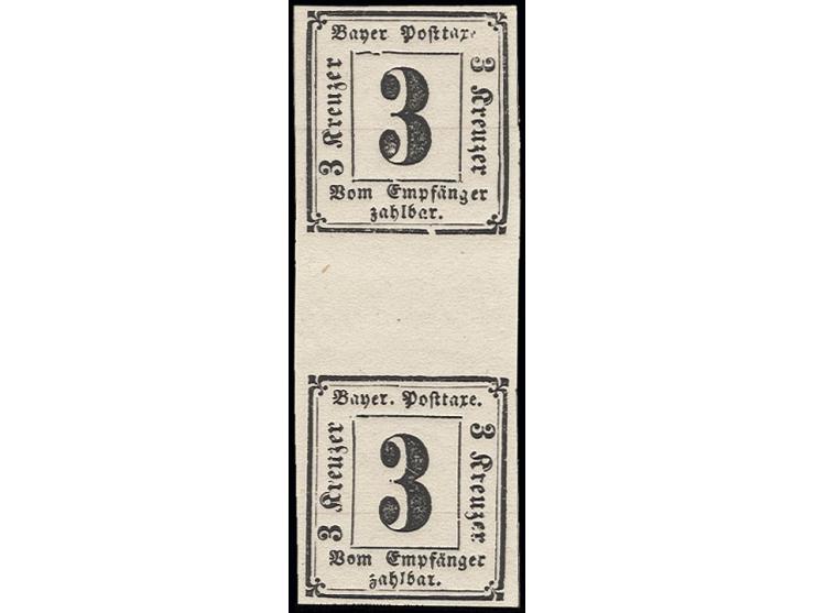 PORTOMARKEN: 1862, 3 Kr. im senkrechten Zwischenstegpaar, dabei obere Marke mit Plattenfehler "untere Randlinie gebrochen" (F