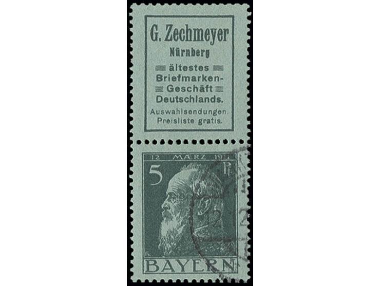 "Zechmeyer"+5 Pfg., gestempelt, zwischen Reklamefeld und Marke gefaltet, Pracht (Mi. 2.000,-)