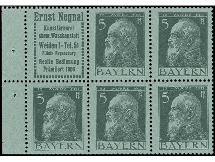1913, Luitpold Heftchenblatt "Ernst Negnal"+5 Pfg., ungebraucht mit Falzspur und im Rand etwas geschürft (Mi. 750,-)