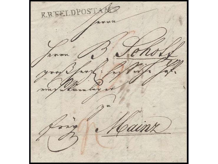 FELDPOST: 1818, "K.B. FELDPOSTAMT", klarer L1 (Befreiungskriege und Besetzung in Frankreich) auf privatem und deshalb nachtax