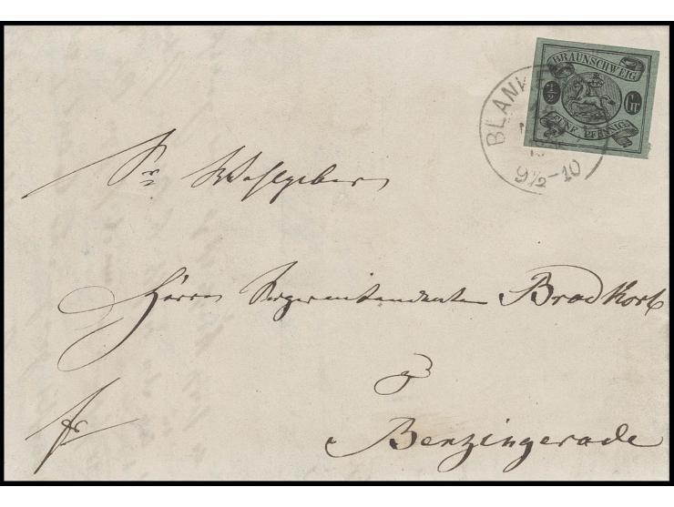 1861, ½ Gr. auf grün, allseits breitrandig und farbfrisch mit klarem EKr. "BLANKENBURG 14 NOV. 18.." auf Nahbereichsbrief nac