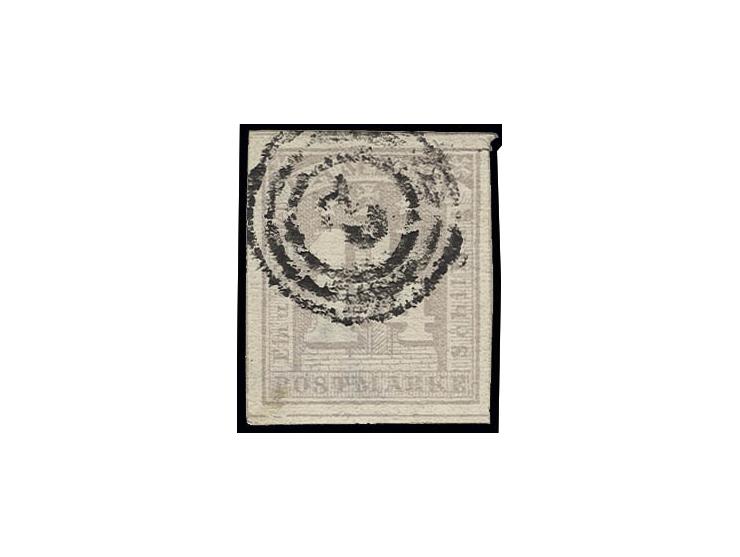 1864, 1¼ Sch. hellflieder, schöne Farbe und allseits breitrandig mit Teilen aller 4 Zwischenlinien, unten unmerkliches kleine
