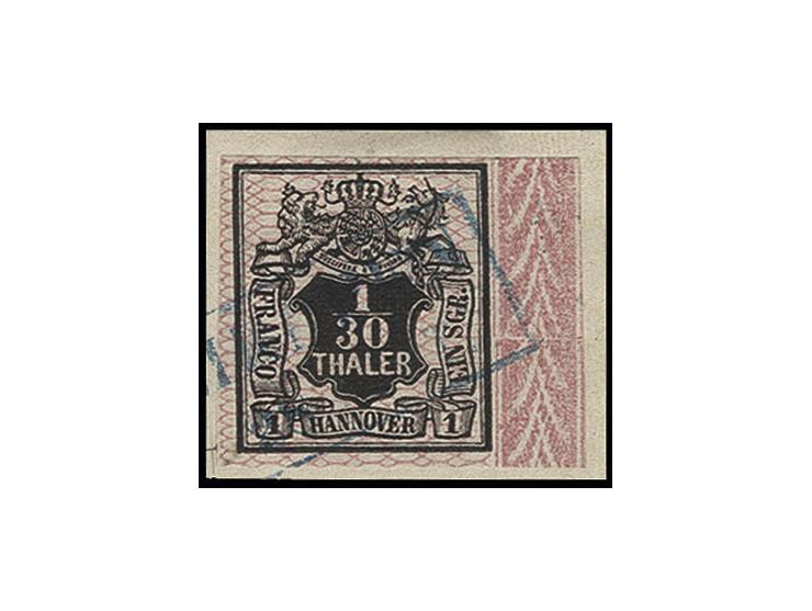 1/30 Th., rosa genetzt, allseits breitrandiges rechtes Randstück mit Ra2 von Meppen auf Briefstück, Kabinett, sign. H. Krause