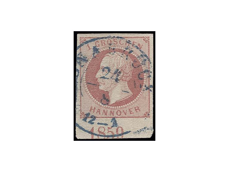 Georg 1 Gr. rosa, allseits breitrandiges Unterrandstück mit Jahreszahl "1859" in Stellung II, zentrischer DKr. von Osnabrück,