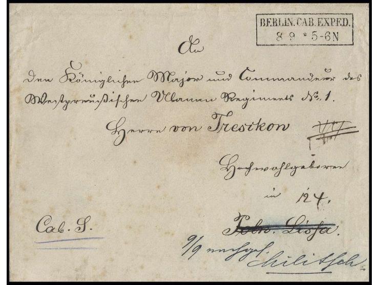 Polnischer Aufstand 1863:  Kabinetts-Sache, Brief mit Ra2 "BERLIN. CAB. EXPED. 8 9" an Major im westpreußischen Ulanen-Regime