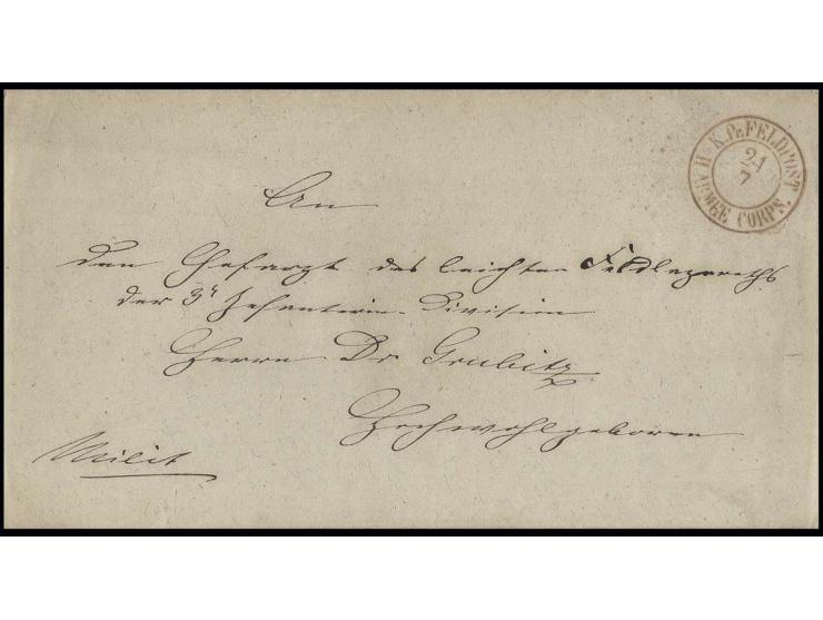 1866, roter DKr. "K. Pr. FELDPOST II. ARMEE-CORPS 24 7" auf "Milit."-Brief, dieser Stempel wurde nur Ende Juli bis Anfang Aug