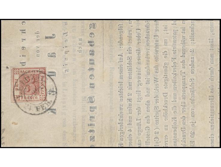 3 Pfg. braunrot, Platte III, Type 5, sehr schöne, tiefe leuchtende Farbe und allseits gleichmäßig breitrandig, links mit voll