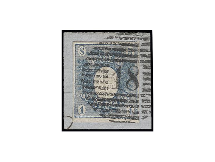 1 Sch. blau, farbfrisch und allseits enorm breitrandig, oben mit kleinem Teil der Nebenmarke und unten mit schmalem Bogenrand