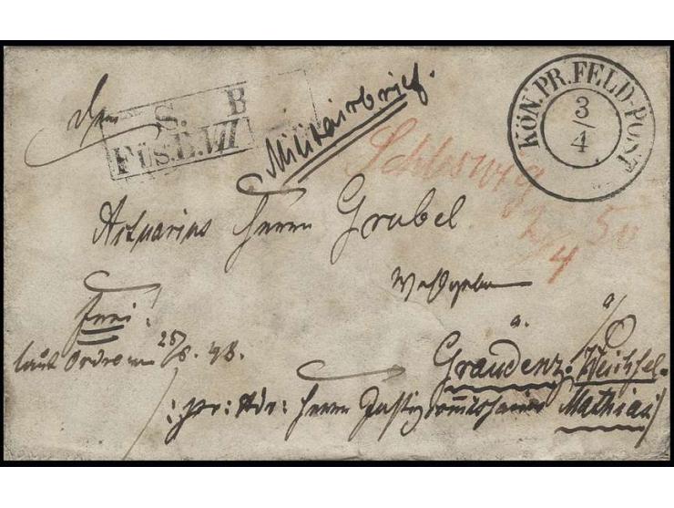 1850, "KÖN.PR.FELD-POST 3/4", DKr. auf "Militairbrief" eines Unteroffiziers mit "S.B. FÜS.B.VII" (Füsilier-Bataillon) und Ver