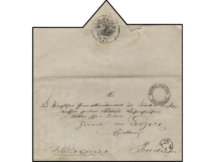 1854, "KÖNIGL. PREUSS. FELDPOST", DKr. auf einer "Militaria"-Sache des "KÖNIGL. PR. 3tes HUSAREN REGIMENT" (Siegelstempel), O