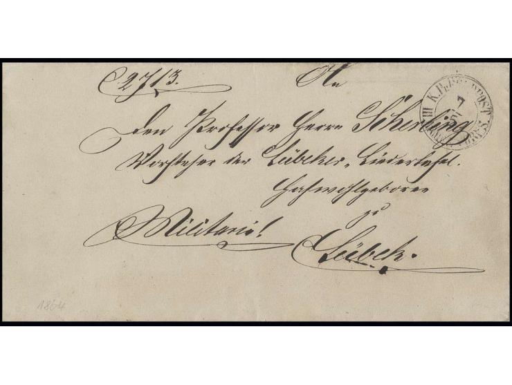 1864, "K. Pr. FELDPOST III. ARMEE CORPS 7/5", DKr. auf Militärdienstbrief nach Lübeck