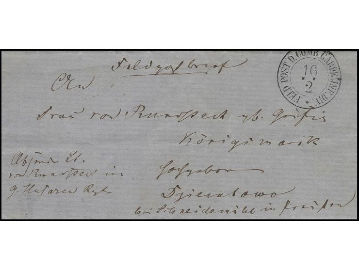 1864, "FELD POST D. COMB. GARDE INF. DIV. 16 2", DKr. (der kombinierten Garde-Infanterie-Division) nach Schneidemühl