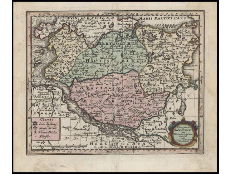 DIVERSES: 1800(ca.), Landkarte des Herzogthums Holstein mit den Herzogthümern Dithmarsen, Wagrien und Stormarn, coloriert, ca