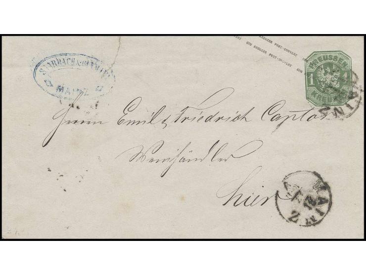 STEMPEL: "MAINZ 31/12", Taxis-EKr. als Letzttagsstempel der preußischen Post auf Ganzsachenumschlag 1 Kr. grün als Ortsbrief 
