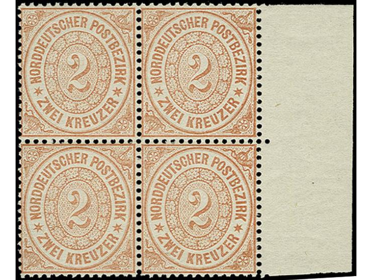 2 Kr. orange im 4er-Block vom rechten Bogenrand, postfrisch, Pracht, im Rand sign. Georg Bühler mit Fotoattest (1983)