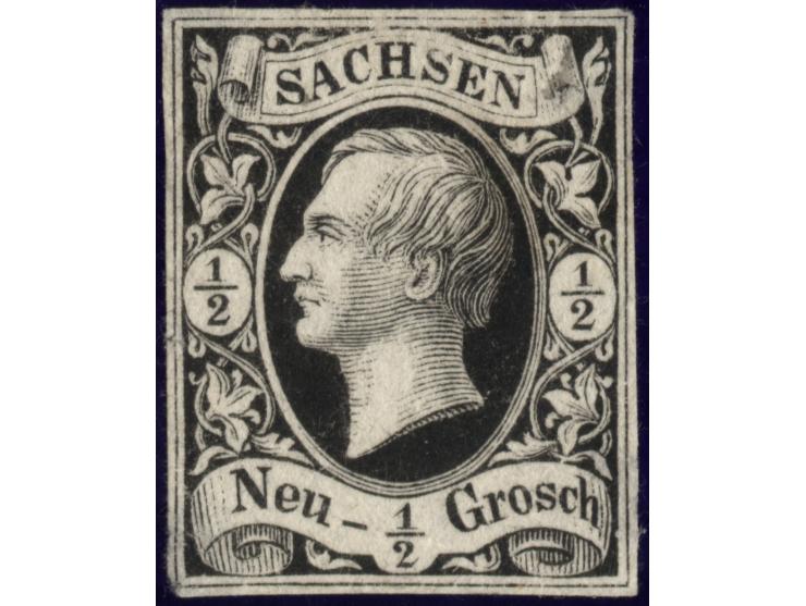 Meinholdsches Essay ½ Neugroschen in schwarz auf grauem Papier, das Medaillon noch mit schwarzem Hintergrund, sonst ähnlich d