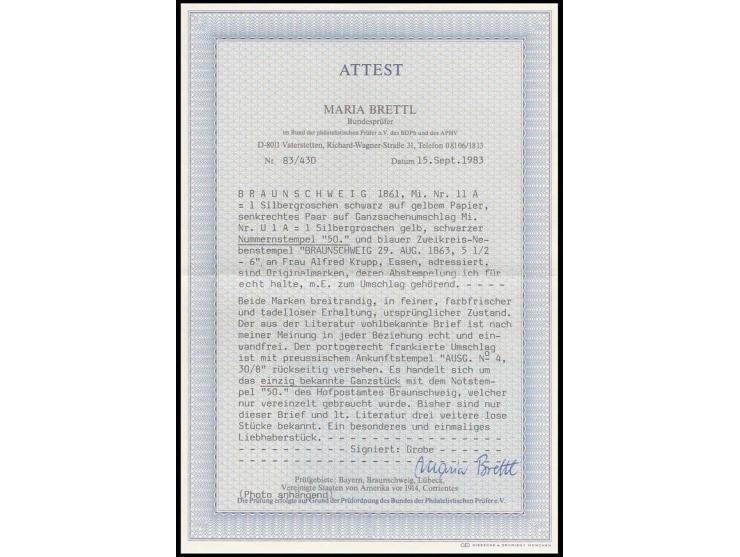 "50" BRAUNSCHWEIG der Aushilfsstempel des Hofpostamtes, vollständig und glasklar abgeschlagen auf senkrechtem Paar 1861, 1 Si