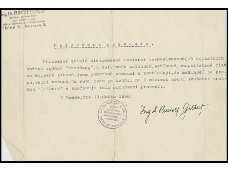 1919/20, Hradschin without foliage 5 h. imperforated, vertical gutter pair with print on gum side, unused, fine and very rare