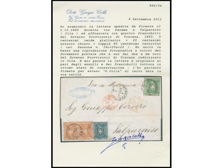 80 c. light brownish-red in horizontal pair together with 20 c. blue and 5 c. yellow-green, tied by clear cds. "FIRENZE 4 OTT