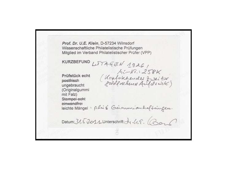 1926, Orphanage 2 c. with double overprint, one inverted, unused, tiny faults, short certificate Klein