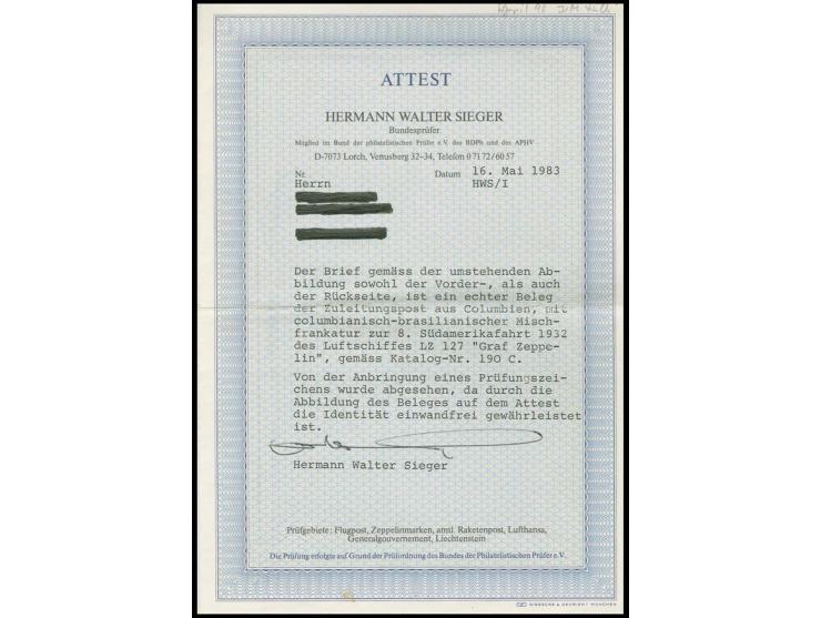 8. Südamerikafahrt, brasilianische Post, Brief Zuleitungspost aus Kolumbien mit kolumbianisch-brasilianischer Mischfrankatur,