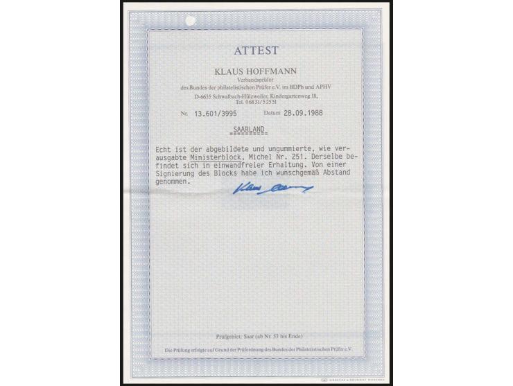 1948, Freimarken 10 C. - 50 Fr. komplett als Ministerblocks (Schutzblättchen entfernt), 10 C. gering fleckig, sonst gute Erha