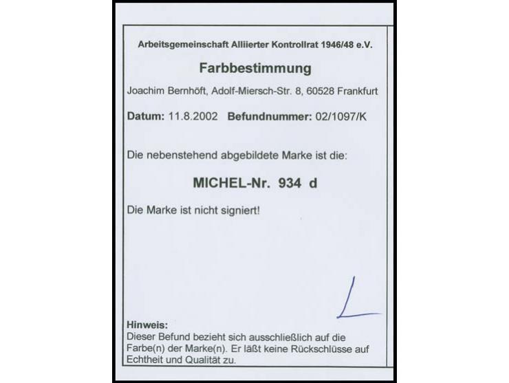 75 Pfg. dunkellilaultramarin, postfrisch, unsign., Farbbestimmung Arge Kontrollrat (Mi. 700,-)