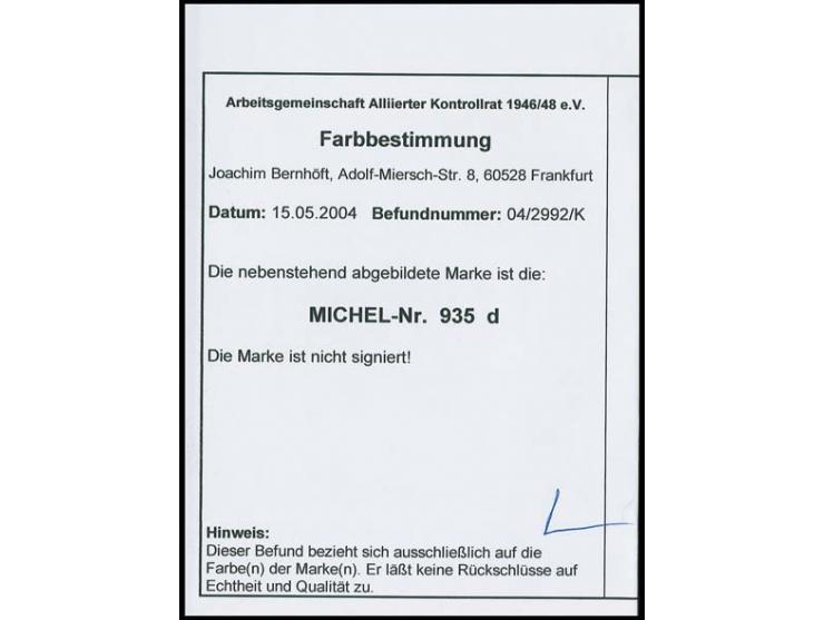 80 Pfg. dunkelviolettultramarin, postfrisch, unsign., Farbbestimmung Arge Kontrollrat (Mi. 1.400,-)