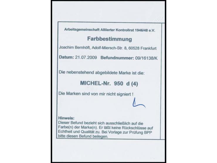 20 Pfg. grünlichblau, postfrischer 4er-Block vom Unterrand mit HAN 6055.48.1, in der Zähnung gefaltet und 2 minimale Stockpün