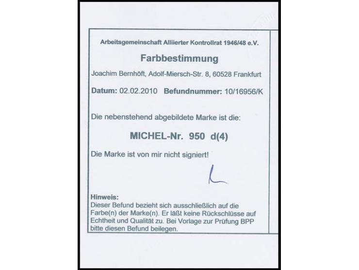 20 Pfg. grünlichblau, postfrischer 4er-Block vom Oberrand, nicht durchgezähnt, eine Marke im Rand leichte Stockfleckchen, Far
