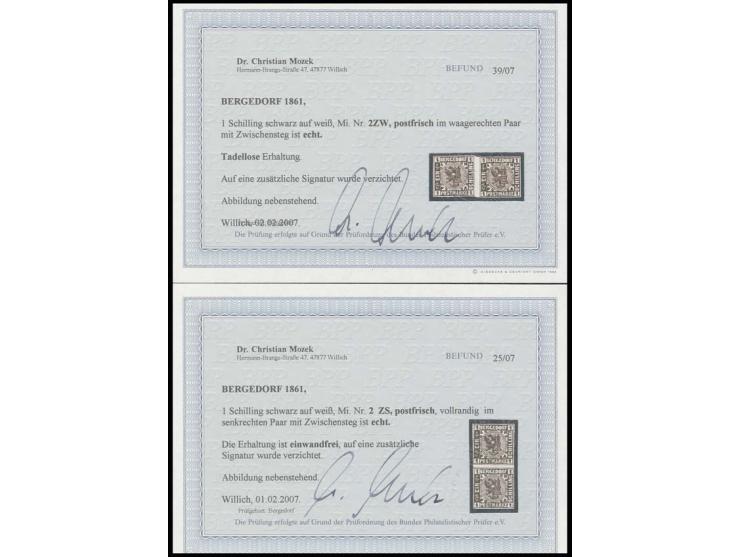 1 Sch. schwarz im waagerechten und senkrechten Zwischenstegpaar, postfrisch, Kabinett, je Fotobefund Dr. Mozek BPP (Mi. 770,-