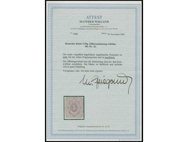 5 Pfge. trüblila, postfrisch in einwandfreier Erhaltung, sign. Ebel, Fotoattest Wiegand BPP und Fotobefund Zenker BPP (Mi. 1.