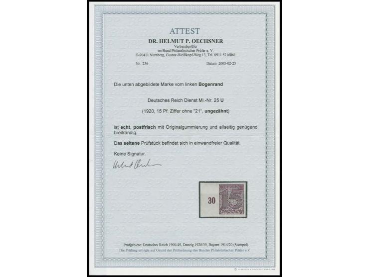 ohne Ziffer "21": 15 Pfg., ungezähntes Randstück, postfrisch, unsign., Fotoattest Dr. Oechsner BPP (Mi. 1.800,-)